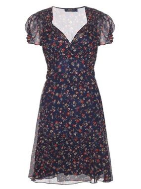 Ralph Lauren Blue Label Floral V-Neck Dress - Navy with Red Floral